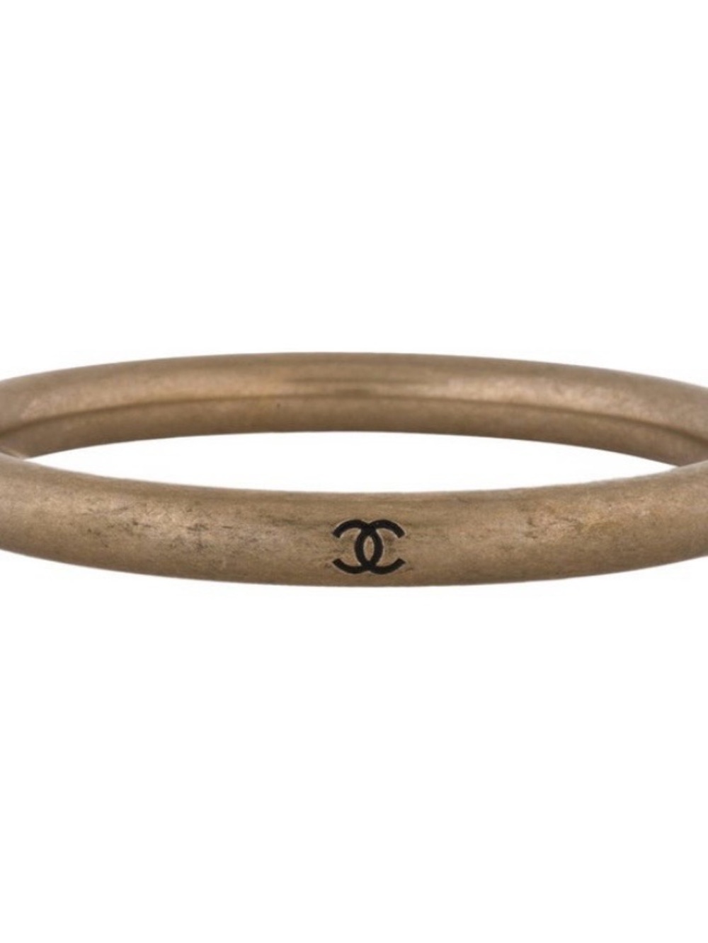 CHANEL Antique Gold CC Logo Slim Bangle Bracelet - Large
